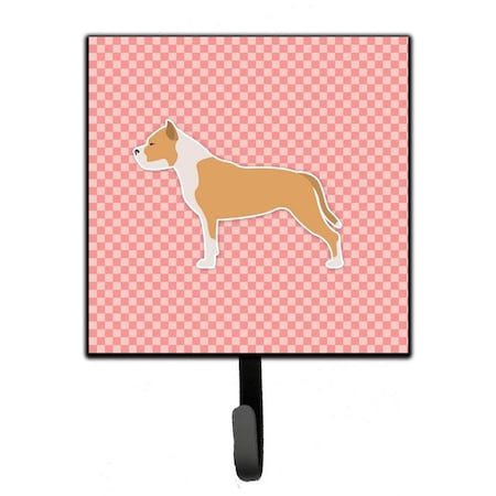 Carolines Treasures Staffordshire Bull Terrier Checkerboard Pink Leash or Key Holder BB3654SH4